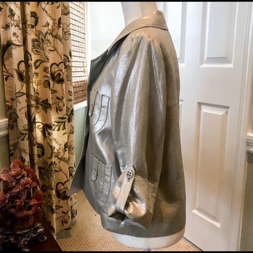 Gerard Darel Metallic Linen Made in Italy Safari Jacket Top EU size 42 - Picture 2 of 8
